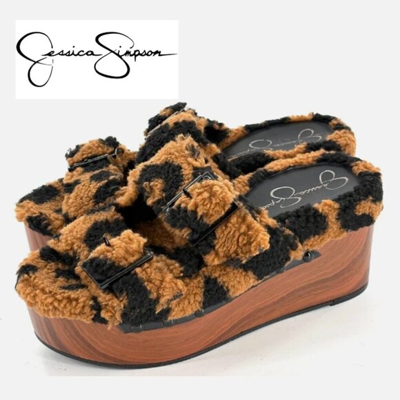 Jessica Simpson Cyriss Cheetah Faux Fur Platform Clog Slides – Size 9 - Picture 3 of 4